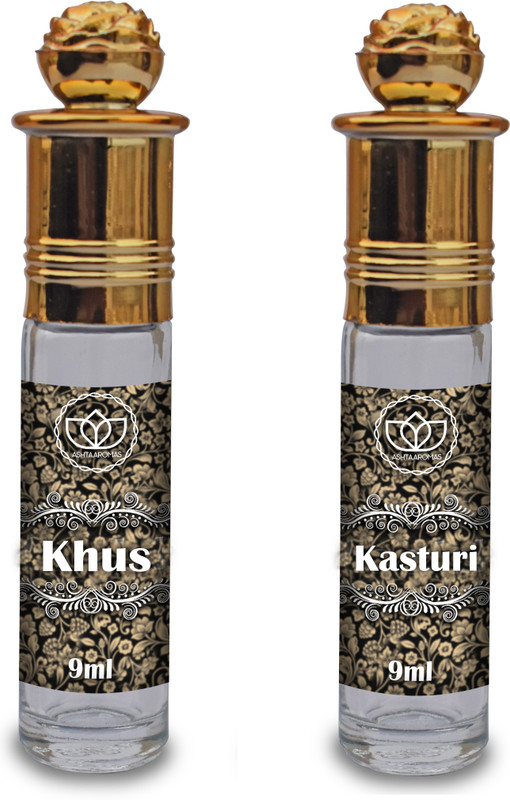 ASHTAAROMAS Traditional Pack of 2 Attars (9 ml Each) Kasturi and Khus Attar Floral Attar(Floral)