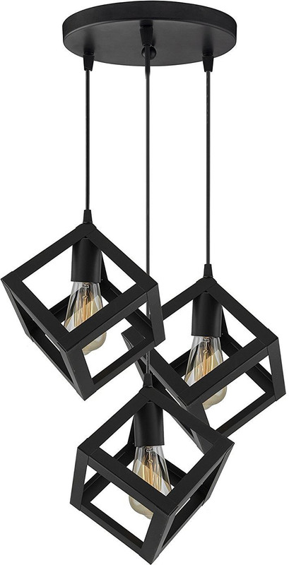Sinoman 3 Light Cluster Metal Cube Hanging Light Lamp Pendant Lamp Ceiling Lamp(Black)