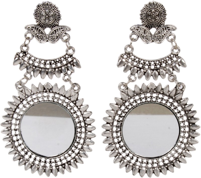 Indian Petals Afghani Style Dangler Earrings Jhumka with Mirror Drop Zinc Jhumki...