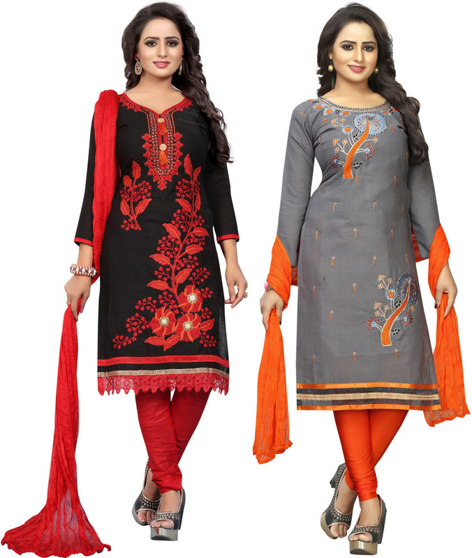 dharmi fashion Cotton Blend Embroidered Salwar Suit Material(Unstitched)