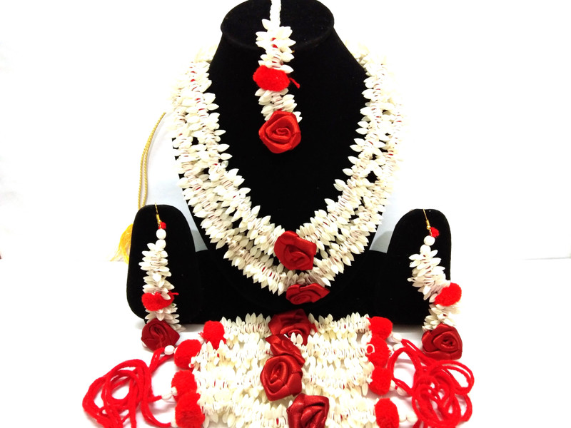 naazzfashionhub Fabric, Plastic Jewel Set(Red, White)