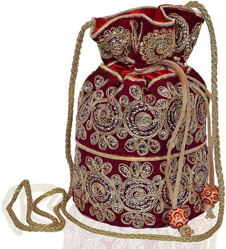 mp craft Women's Designer For Bridal, Casual, Party Potli (Red) Potli(Red, Gold)