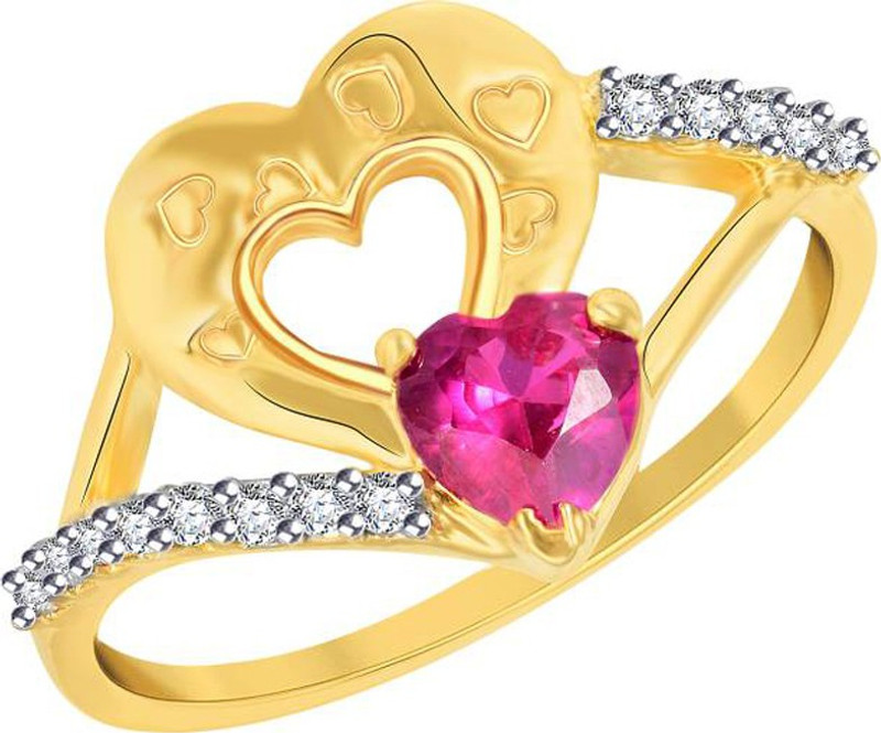 netra jewels Red Ruby Heart Alloy Gold Plated Ring
