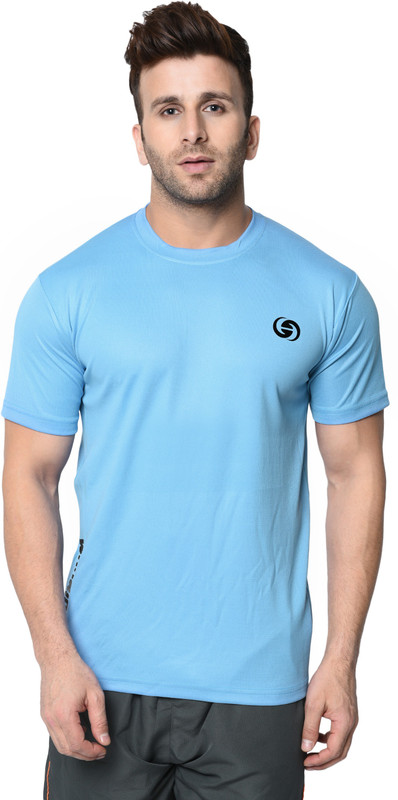 greygator Solid Men Round Neck Light Blue T-Shirt