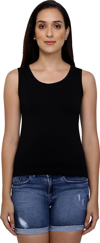 fox start Casual No Sleeve Solid Women Black Top
