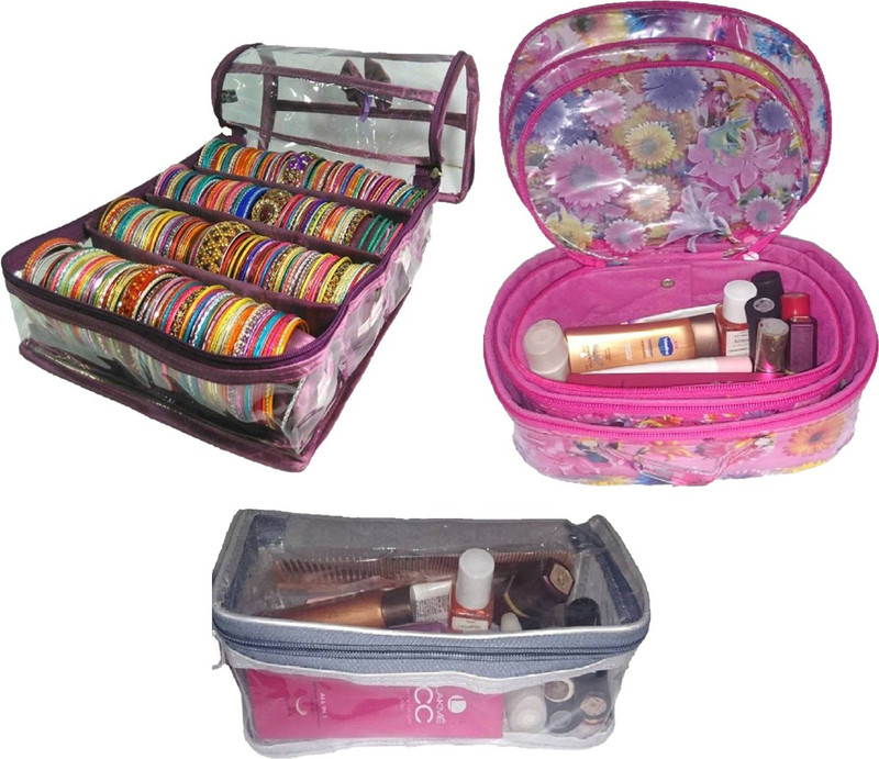 phoenixfaso Set of Three Toiletry Shaving Organizer Makeup Storage Jewellery Vanity Box4 roll satin bangle bracelet case Vanity Box Vanity Box(Multicolor)