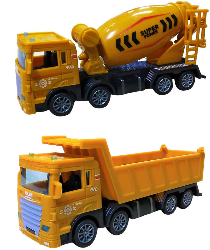 amisha gift gallery Combo of Pull Back Concrete Cement Mixer Truck and Construction Dumper(Yellow)