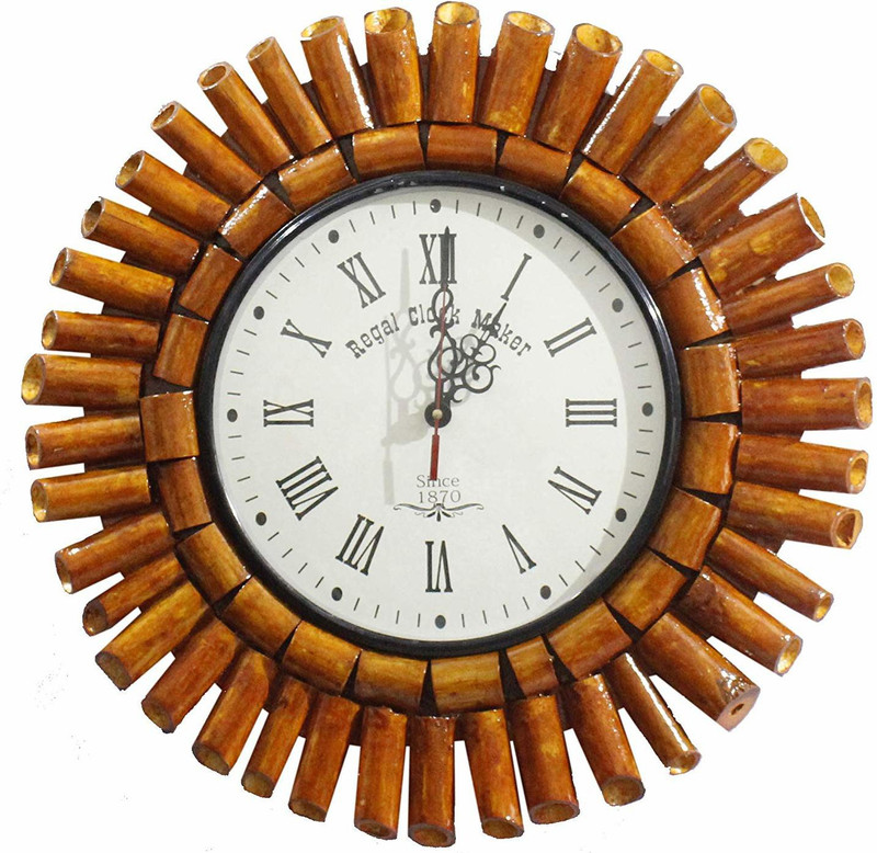 smart art wood carving Analog 50 cm X 9 cm Wall Clock(Brown, With Glass)