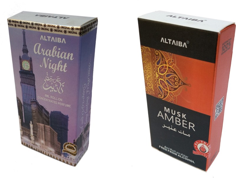 Altaiba Arabian Night 8ml and Musk Amber 6ml Combo Pack Attar Alcohol Free Pack of 2 Floral Attar(Floral)