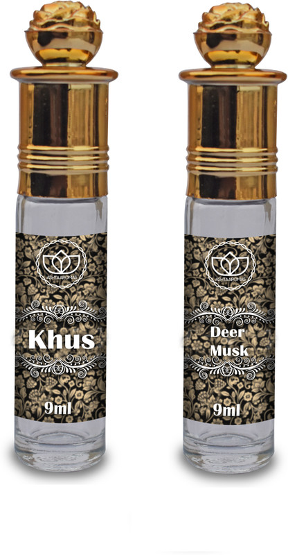 ASHTAAROMAS Khus and Deer Musk Set of 2 Combo Attar, Long Lasting (9ML Each) Floral Attar(Musk)