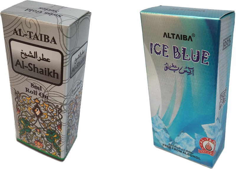 Altaiba Al Shaikh 8ml and Ice Blue 8ml Combo Pack Attar Alcohol Free Pack of 2 Floral Attar(Floral)