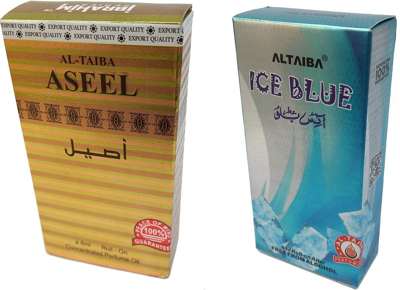 Altaiba Aseel 8ml and Ice Blue 8ml Combo Pack Attar Alcohol Free Pack of 2 Floral Attar(Floral)