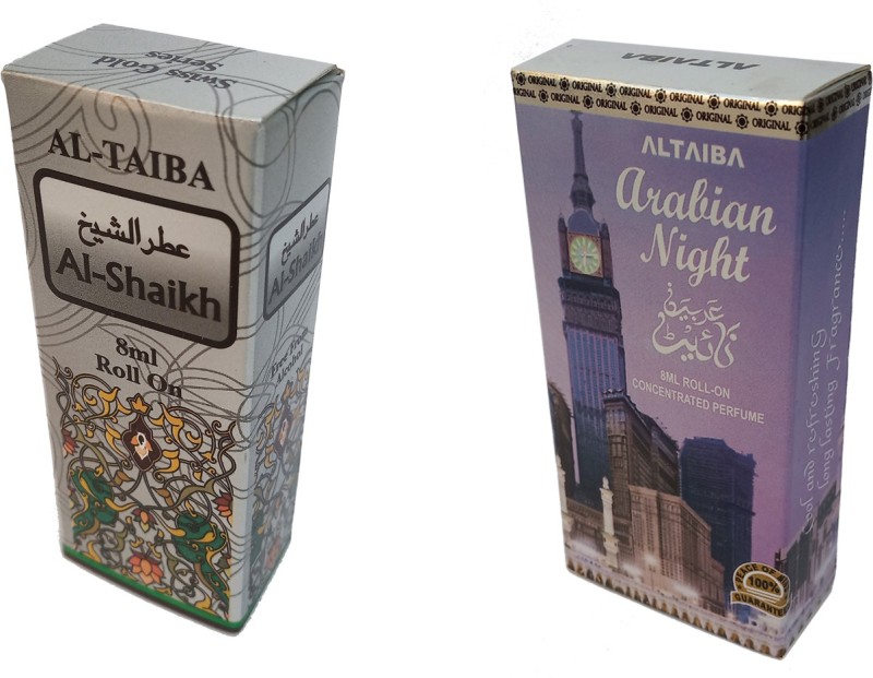 Altaiba Al Shaikh 8ml and Arabian Night 8ml Combo Pack Attar Alcohol Free Pack of 2 Floral Attar(Floral)