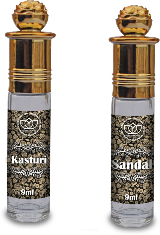 ASHTAAROMAS Traditional Pack of 2 Attars (9 ml Each) Sandal and Kasturi Attar Free From Alcohol Herbal Attar(Sandalwood)