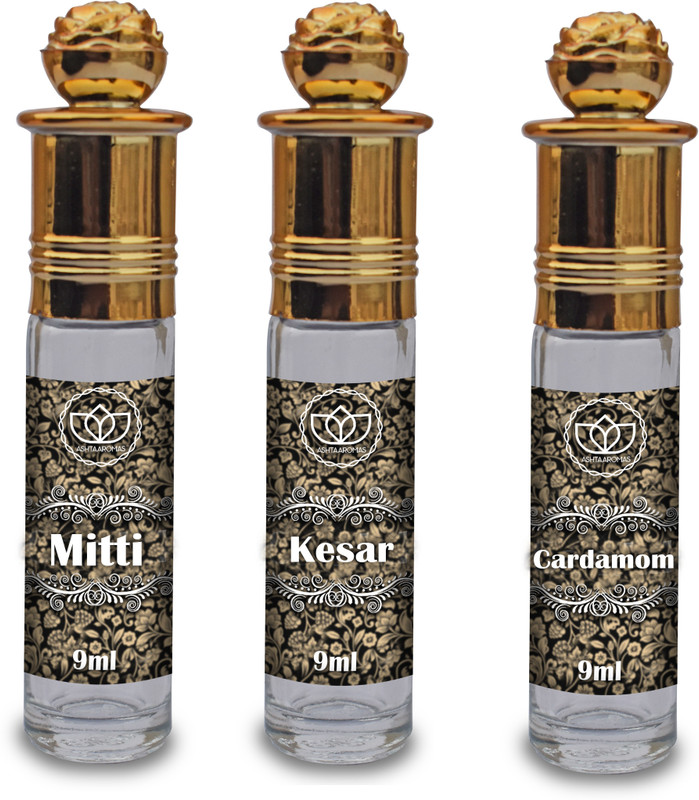 ASHTAAROMAS Traditional Pack of 3 Attars (9 ml Each) Cardamom, Mitti and Kesar Attar Free From Alcohol Herbal Attar(Spicy)