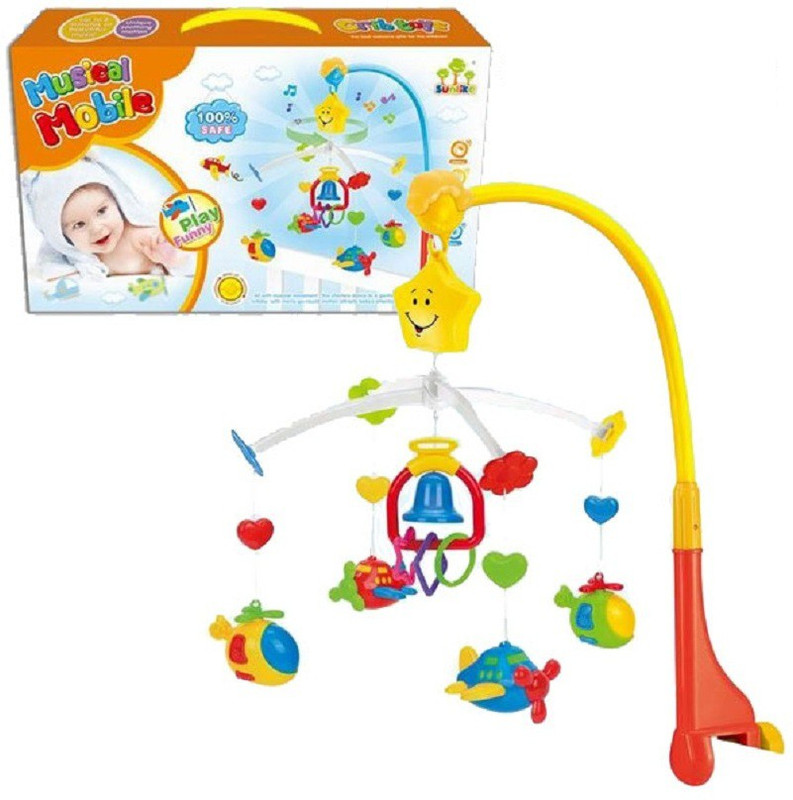 Emob 360 Degrees Rotating Baby Rattles Musical Star Projector Hanging Bell Mobile Crib Toy(Multicolor)