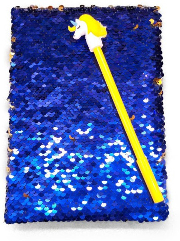 prezzie villa A5 Gift Set(Royal Blue Sequins Diary with Stylish Unicorn Pen, royal blue, golden)