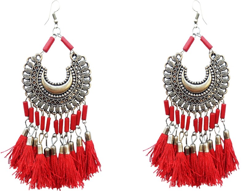 Fashion Factory Earrings for Women and Girls German Silver, Silk Dori Drops...