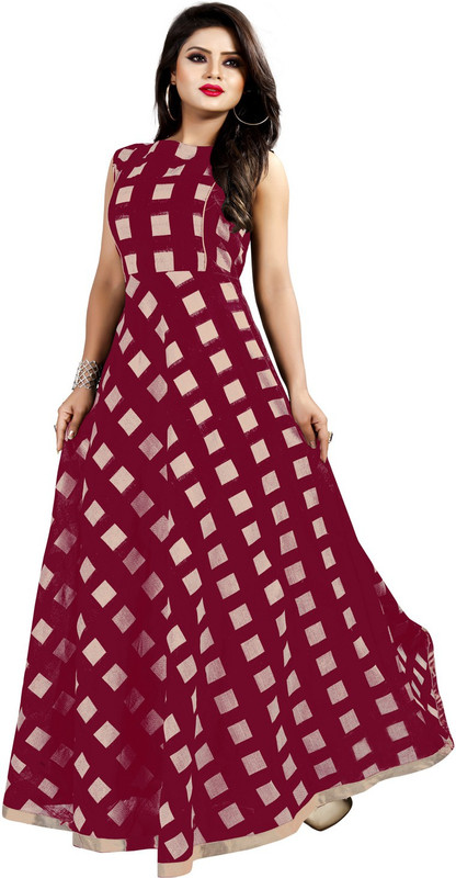 jodhanienterprise Women Gown Maroon Dress