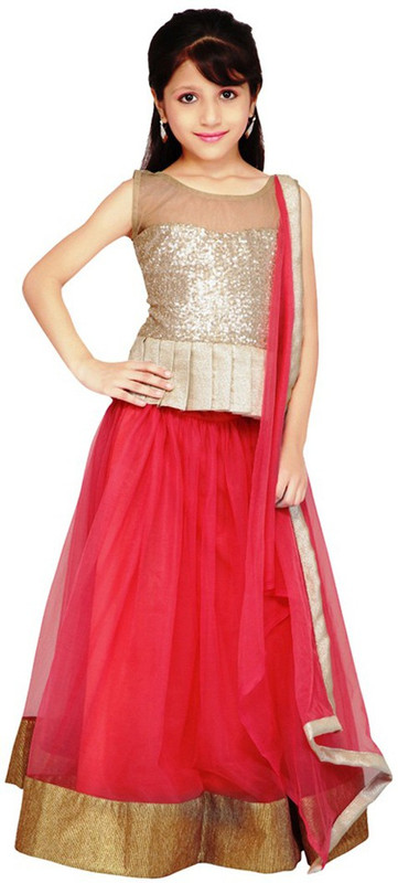 satyamfab Girls Lehenga Choli Ethnic Wear Solid Lehenga, Choli and Dupatta Set(Pink, Pack of 1)