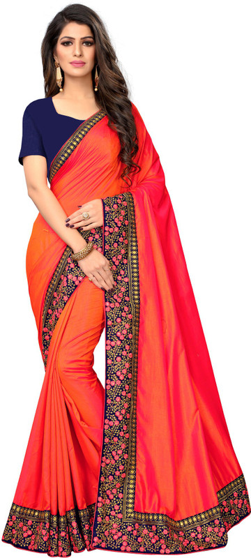 g fashion studio Embroidered, Plain, Self Design Bollywood Pure Silk, Lace Saree(Red)