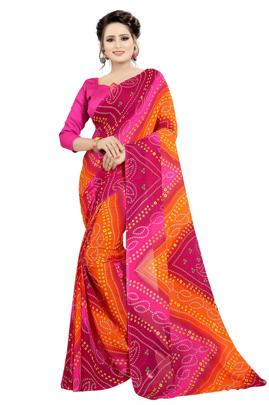 fashion day Printed Daily Wear Poly Georgette Saree(Pink, Orange)