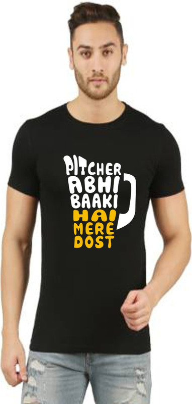 mystics Printed Men Round Neck Black T-Shirt