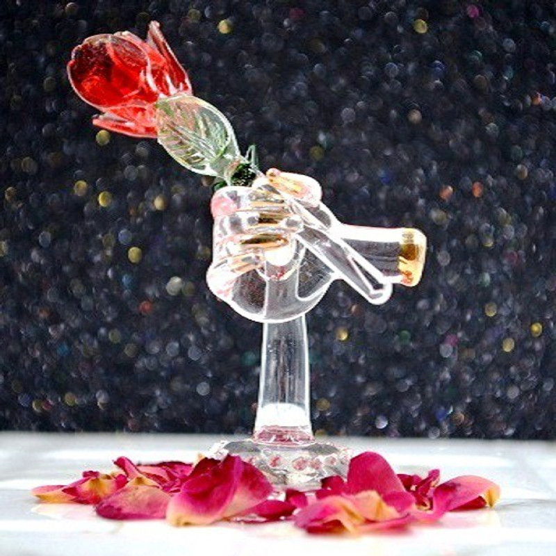 craftfry Loving Hand Rose Glass Valentine for Home Decor Item Decorative Showpiece  -  10 cm(Glass, Clear)