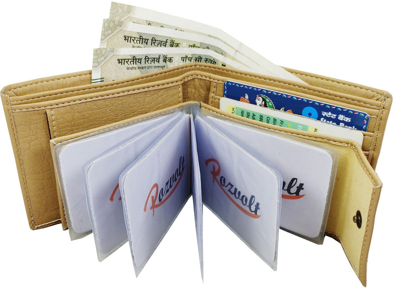rozvolt Men Beige Artificial Leather Wallet(8 Card Slots)