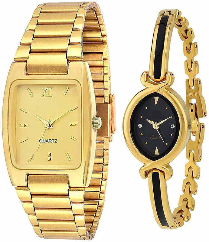 selloria Gold Color Men and Gold Black Color Girl Watch Couple Watch Best Gift for Couples Analog Watch  - For Couple
