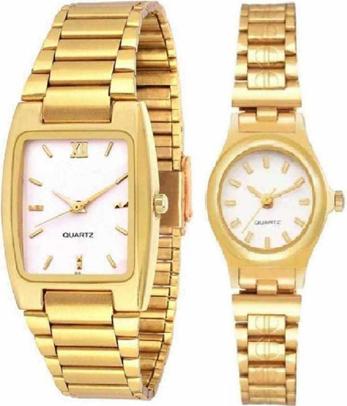 selloria Gold Color Men and Gold White Color Girl Watch Couple Watch Best Gift for Couples Analog Watch  - For Couple