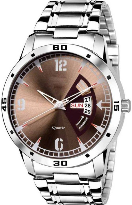 3 nuts Men's Brown Day Date Functional Rich Looking Metal Strap Analog Watch  - For Men