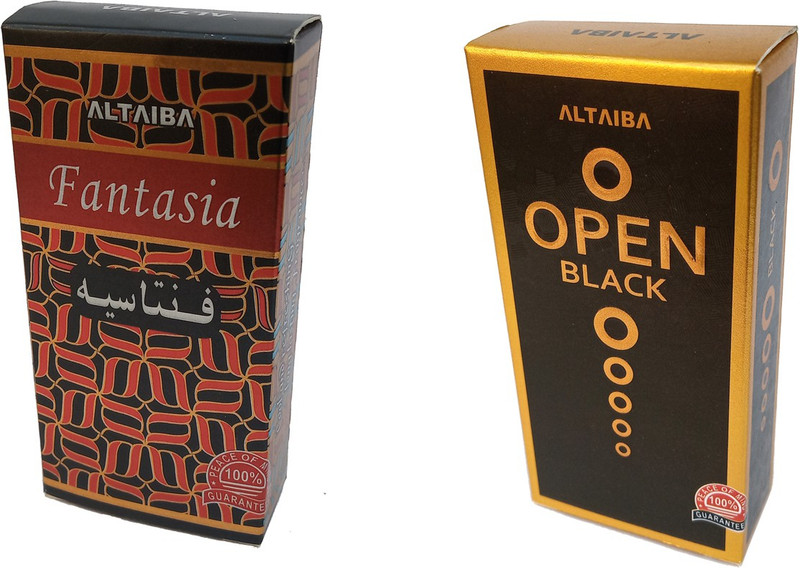 Altaiba Fantasia 8ml and Open Black 6ml Combo Pack Attar Alcohol Free Pack of 2 Floral Attar(Floral)