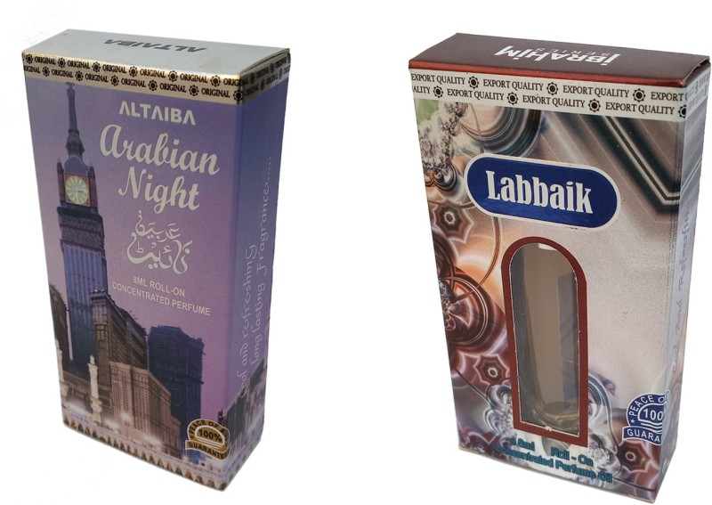 Altaiba Arabian Night 8ml and Labbaik 8ml Combo Pack Attar Alcohol Free Pack of 2 Floral Attar(Floral)