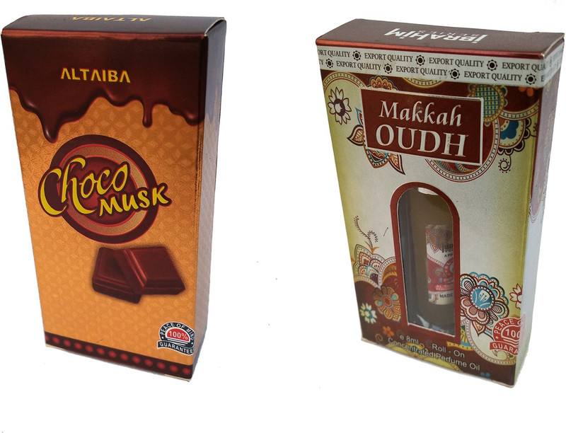 Altaiba Choco Musk 6ml and Makka Oud 8ml Combo Pack Attar Alcohol Free Pack of 2 Floral Attar(Floral)