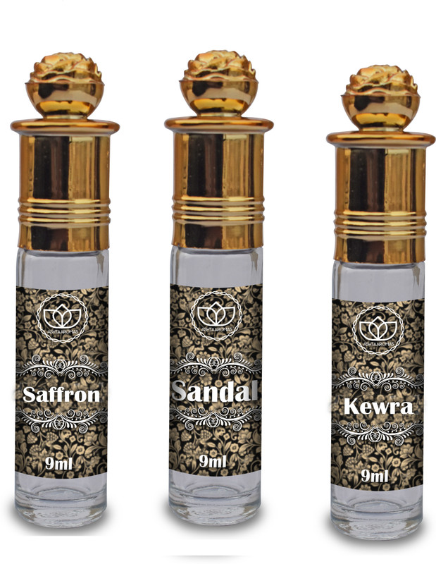 ASHTAAROMAS Set of 3 Combo Of Saffron, Kewra and Sandal Attar for Unisex (9 ML Each) Herbal Attar(Kewda)