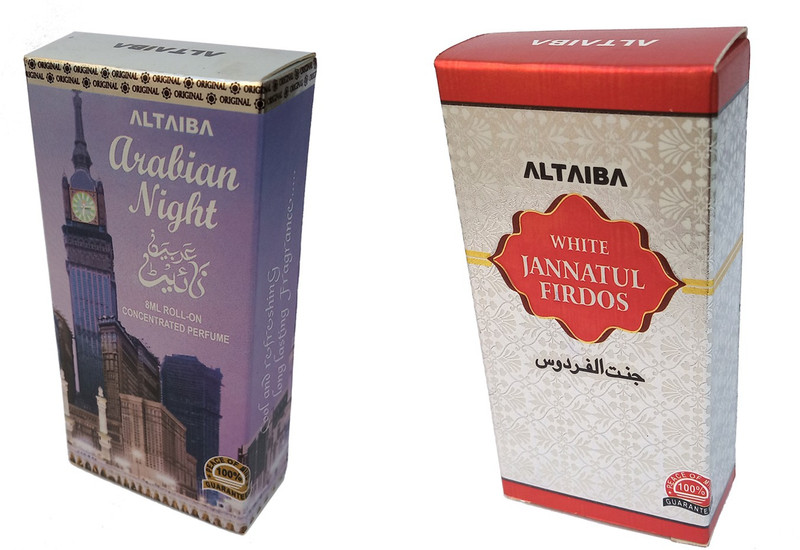Altaiba Arabian Night 8ml and White Jannatul Firdaus 6ml Combo Pack Attar Alcohol Free Pack of 2 Floral Attar(Floral)