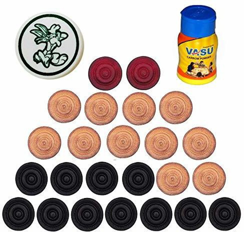 HOLCUS CAROM PAWNS 24 PIECE WOODEN AND STRIKER +POWDER Carrom Pawns(Pack of 24)