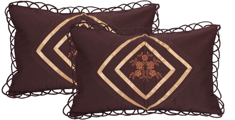 new click shop Embroidered Cushions Cover(Pack of 2, 28*18, Brown)