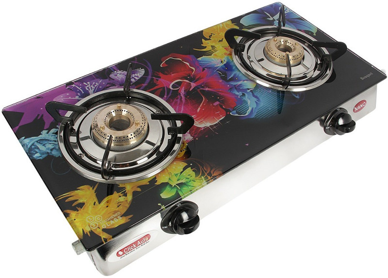 click auto Borosilicate Glass Manual Gas Stove(2 Burners)