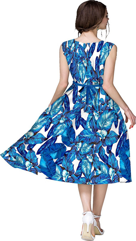 sanskriti designers Women Fit and Flare Multicolor, Blue Dress