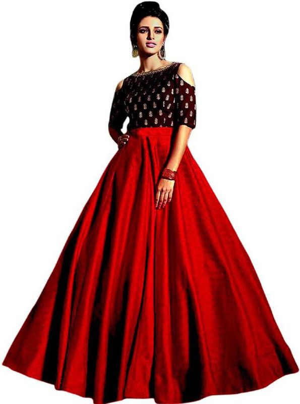 xenilla Solid Semi Stitched Ghagra Choli(Red)
