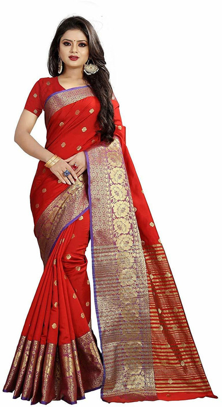 shoppershopee Woven Kanjivaram Poly Silk, Banarasi Silk Saree(Red)