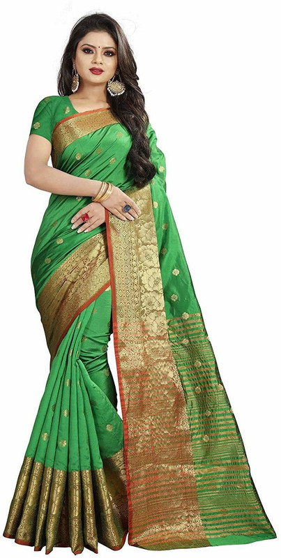 shoppershopee Woven Kanjivaram Poly Silk, Banarasi Silk Saree(Green)