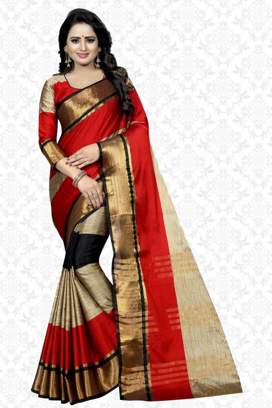 Divastri Self Design Banarasi Cotton Silk Saree(Red)