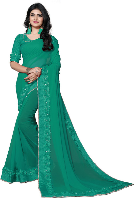 fab dadu Solid Fashion Poly Georgette Saree(Light Green)