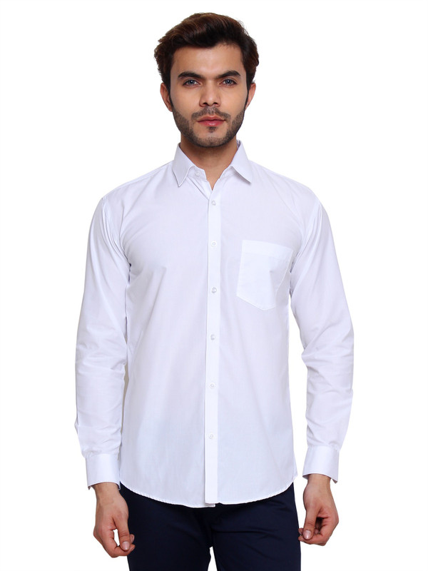 entario Men Solid Formal White Shirt