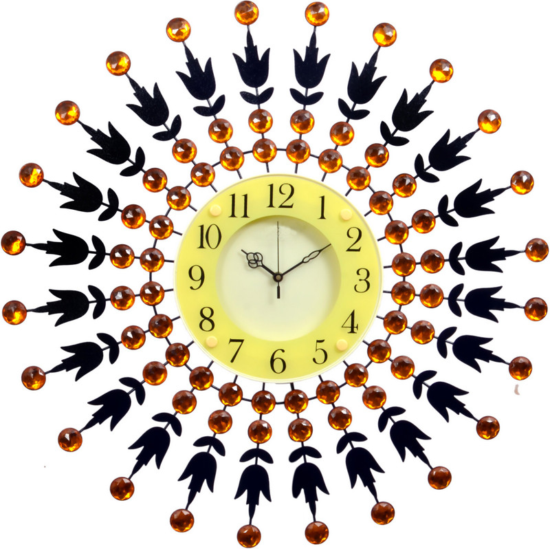 mitrah Analog 56 cm X 18 cm Wall Clock(Yellow, Black, With Glass)