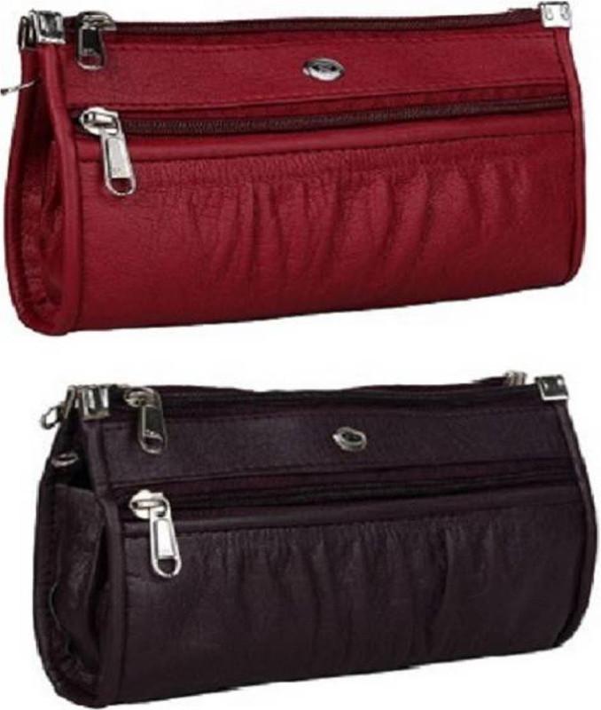 nandikaji Casual Maroon, Black  Clutch