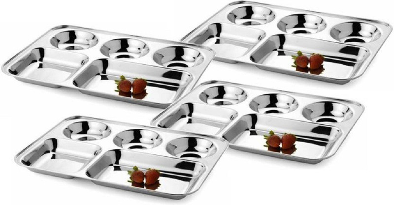 upalabdh 4 PCs Stainless Steel Dinner Plate Pack of 4 Dinner Set(Stainless Steel)